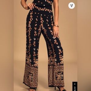 Luxor Black Floral Print Wide-Leg Pants